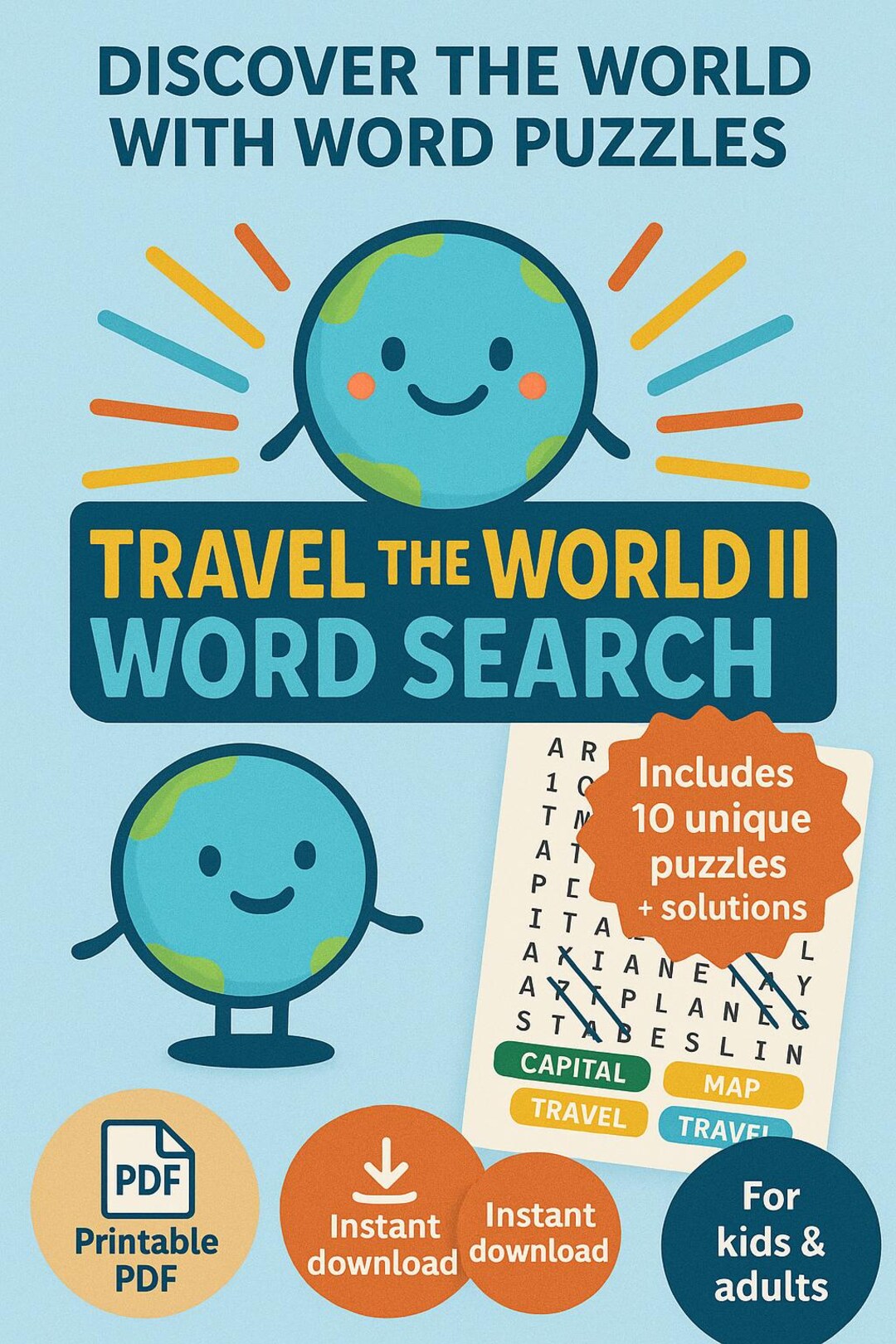 Printable Travel Word Search Puzzle: Educational Game for Kids & Adults ...