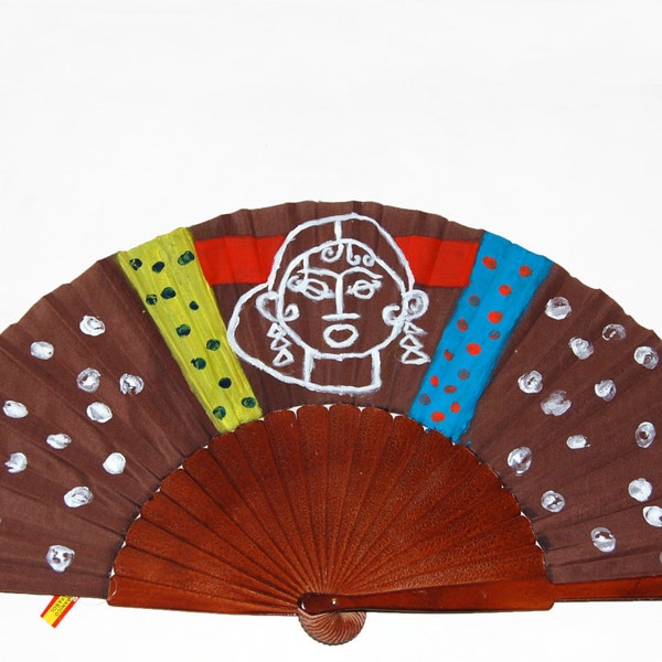 Hand fan, Spanish Fan. Valentines,  Hand painted fan, Unique Wedding fan, Tribute Eduardo Arroyo,Fashion accessories