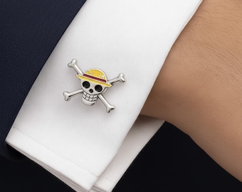 Gemelli con teschio pirata - Ispirati a One Piece, gioielli con pirati anime, accessori in metallo con teschio gotico, regalo unisex