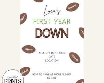Football First Birthday Party Invitation | Baby's First Year Down Invite | Editable Canva Template