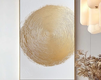 Gold Textured Abstract Painting, White 3D Impasto Canvas Art, Modern Home Decor