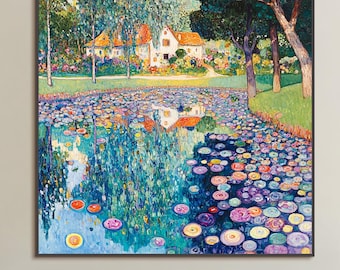 Hand-Painted Monet Style Water Lilies Oil Painting, Abstract Textured Landscape Art