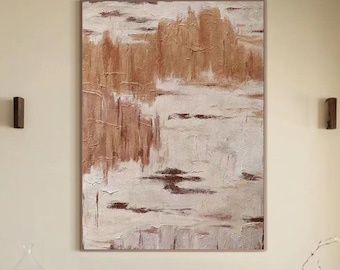 Large Beige Abstract Painting, Textured Neutral Wabi Sabi Canvas Art