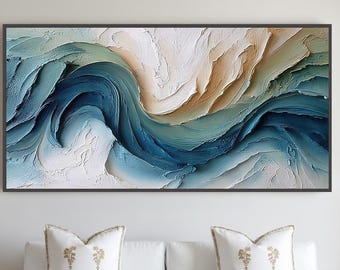 Textured Impasto Wave Painting, Teal Aqua Coastal Canvas Art