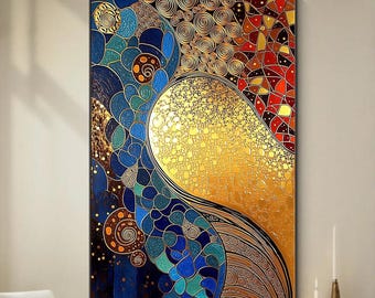 Klimt Stil Goldene Sonne Gemälde – Mosaik Acryl Jugendstil Wanddekor