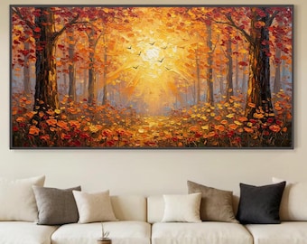 Cuadro Bosque Dorado de Otoño – Arte mural en acrílico texturizado, decoración de temporada