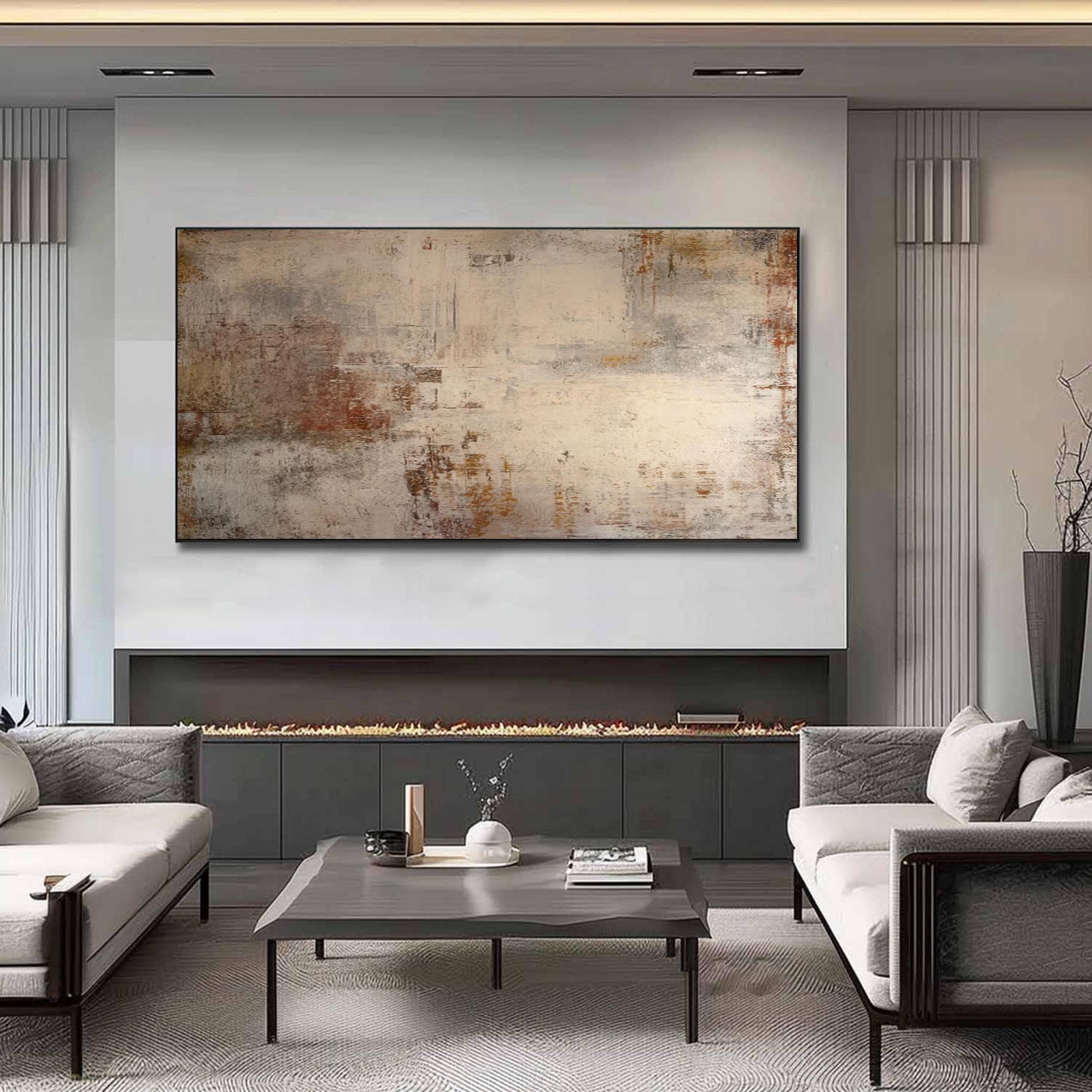 Large Abstract Neutral Texture Painting, Beige White Minimalist Canvas ...