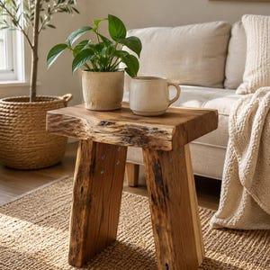 Altholz Live Edge Akzenthocker, rustikaler Blumenständer Beistelltisch