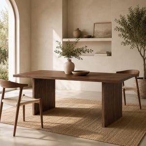 Walnut Wood Dining Table, Modern Panel Leg Rectangular Jodhpur Table