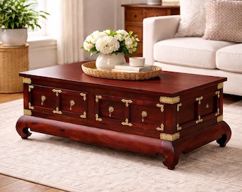 Brass Fitted Coffee Table | Handcrafted Indian Wood Storage Center Table Jodhpur