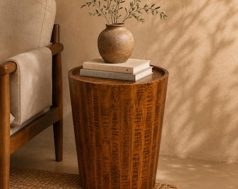 Grove Drum Side Table | Reclaimed Wood Barrel Accent Handcrafted Jodhpur Natural