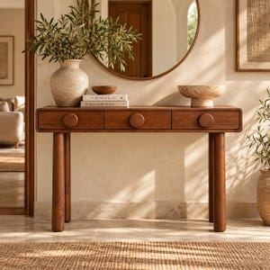 Genova Console Table With Drawers, Round Leg Entryway Jodhpur Table