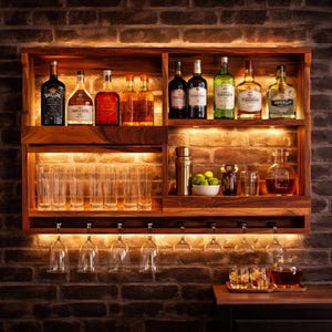 Wall Mounted Bar Shelf, Wine Glass Holder Rack, Handcrafted Jodhpur India