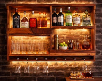 Wall Mounted Bar Shelf, Wine Glass Holder Rack, Handcrafted Jodhpur India