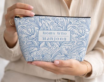 Personalized Mahjong Tile Pouch Custom Tile Storage Bag Mahjong Gift Idea Mahj Personalized Gift Blue and White Mahjong Accessories