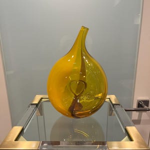 Rare Kosta Boda Yellow Glass Vase by Kjell Engman – Swedish Art Glass, 11.5” Tall, Sculptural Modern Vase, New in Box
