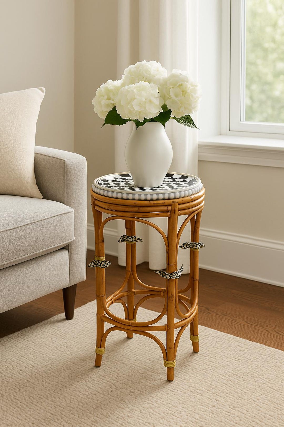 Shellacked Furniture Bamboo Side Table – Restyled With Shellacked Finish & Checkered Plate ...