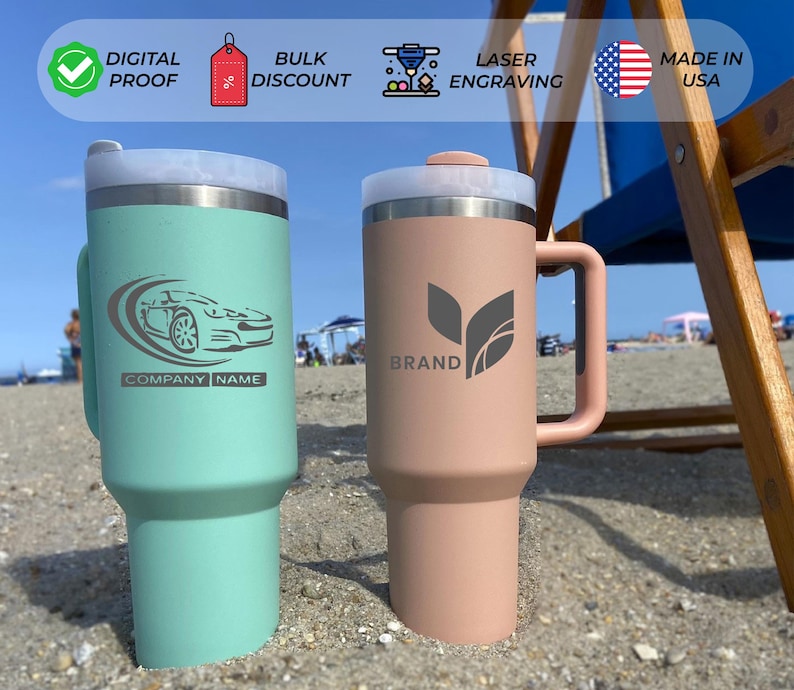 Custom Logo Tumbler, 40oz Insulated Stainless Steel Mug, Laser Engraved ...