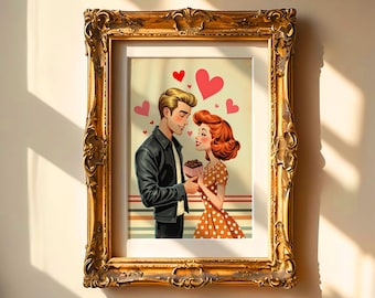 Retro couple print, Retro Wall Art Printable, Valentine Wall Art, Valentines Day Wall Decor, Valentines printable, Digital Download.