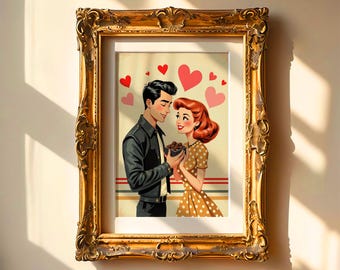 Retro couple print, Retro Wall Art Printable, Valentine Wall Art, Valentines Day Wall Decor, Valentines printable, Digital Download.