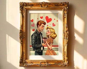 Retro couple print, Retro Wall Art Printable, Valentine Wall Art, Valentines Day Wall Decor, Valentines printable, Digital Download.