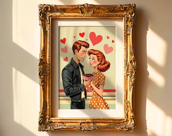 Ginger Retro couple print, Retro Wall Art Printable, Valentine Wall Art, Valentines Day Wall Decor, Valentines printable, Digital Download.