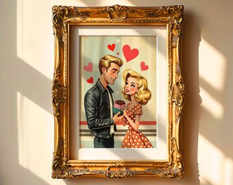 Blonde Retro couple print, Retro Wall Art Printable, Valentine Wall Art, Valentines Day Wall Decor, Valentines printable, Digital Download.