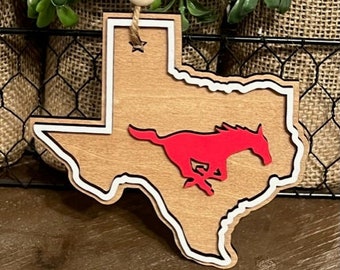 TEXAS Shaped College Logo Christmas Ornament