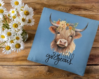 Hello Gorgeous Highland Cow PNG