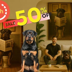 Custom Pet Bathroom Portrait: Funny Realistic Pet Art Print