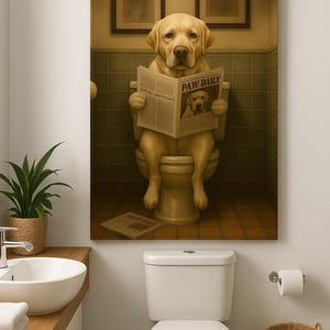 Personalized Pet Bathroom Print: Custom Funny Pet Portrait Art
