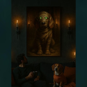 Custom Halloween huisdier portret gedrukt canvas grappig huisdier kostuum muurkunst spooky hond kat print gepersonaliseerde Halloween cadeau voor dierenliefhebbers