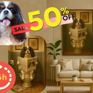 Custom Pet Portrait: Funny Bathroom Art, Personalized Pet Print (Digital Option Available)