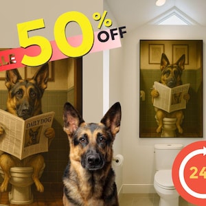 Custom Pet Portrait Bathroom Print: Funny Realistic Pet Art
