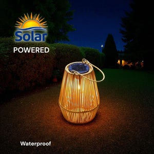 Handwoven Solar Lantern, Boho Outdoor Garden Light, IP65 Waterproof Warm LED Patio Decor, Rustic Hanging or Table Lamp, Christmas Gift