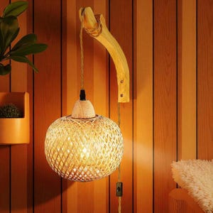 Handwoven Bamboo Wall Lamp | Rattan Lantern Light | Natural Wicker E27 Sconce | Rustic Home Decor