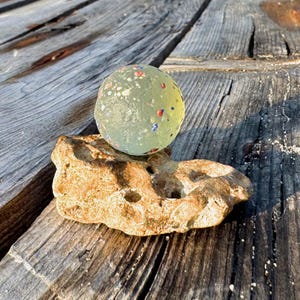 Rare Large 1&quot; Sea Marble Confetti Pattern  Unique Hag Stone Display • Genuine Surf Tumbled Sea Glass & Beach Stone • Collector Coastal Décor