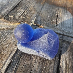 Genuine Cobalt Blue Sea Marble & Matching Sea Glass Display • Rare Beach Finds from Black Sea • Surf-Tumbled Glass for Jewelry  Collectors