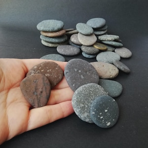 Flat Beach Rocks Bulk Lot  10 to 40 Pieces  Black, Grey & Brown Surf-Tumbled Stones 3/4&quot; to 1 3/4&quot; - Pebble Art  Mosaic Supply