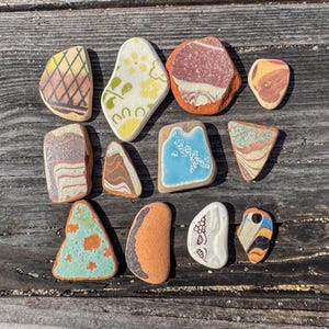 Genuine Sea Pottery Set of 12 | Vintage Beach Ceramic Shards | Pottery Fragments | Coastal Decor | Rare Beach Finds