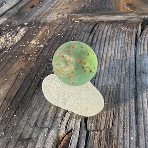 Rare Red Sea Marble with Confetti Pattern & Sea Glass Base | Genuine Beach Found Glass | Surf-Tumbled Marble for Jewelry or Display