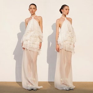 Beach wedding dress Celestial Bloom – Romantic White Chiffon Evening Dress