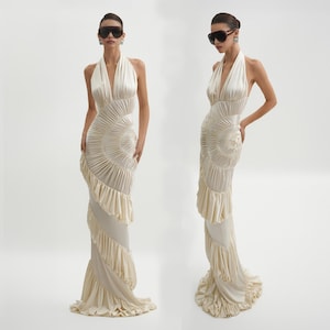 Spiral of Light – Satin Halter Gown wedding guest dress