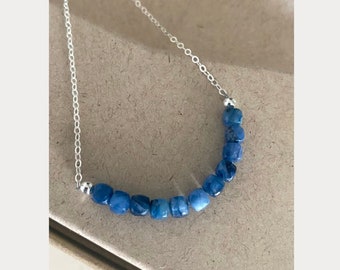 Dainty Kyanite Row Necklace Sterling Silver • Beaded Blue Gemstone Layering Necklace • Minimalist Jewelry • Delicate Gift for Her