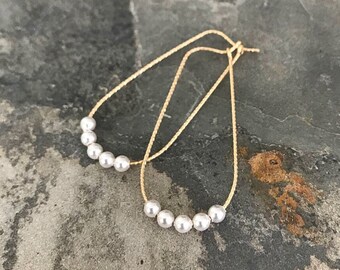 Pearl Hoop Earrings, June Birthday, Gold Geometric Hoops with Pearls, June Birthstone, Pearl Jewelry, Best Gifts for Her