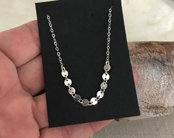 Sequin Coin Chain Necklace Sterling Silver, Disc Chain Layering Necklace for Women, Silver Jewelry