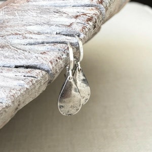 Small Silver Teardrop Earrings, Minimalist Silver Drop Dangle Earrings, Simple Everyday Hammered Silver Jewelry image 7