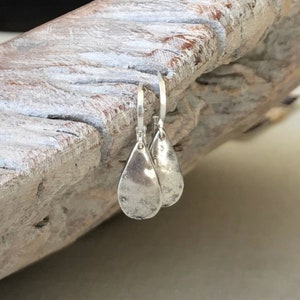 Small Silver Teardrop Earrings, Minimalist Silver Drop Dangle Earrings, Simple Everyday Hammered Silver Jewelry image 2