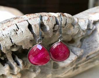 Ruby Earrings, Ruby Earrings Silver, Silver Ruby Earrings, Ruby Teardrop Earrings, Ruby Drop Earrings, July Birthstone, July Birthday Gift