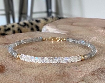 Moonstone Bracelet, Gold or Silver Bracelet for Women, Beaded Moonstone Labradorite Stack Bracelet, Boho Jewelry, Moonstone Jewelry